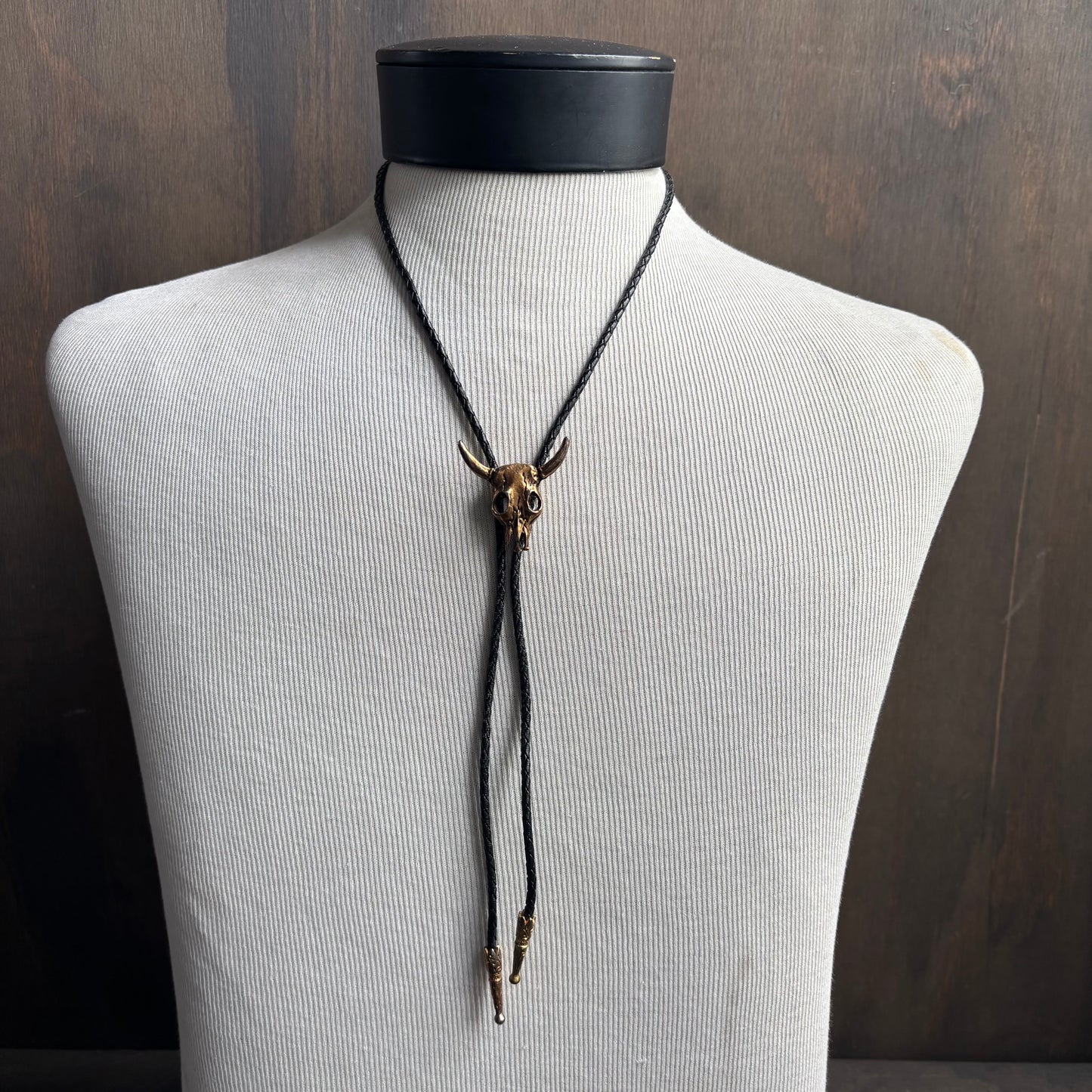 Bull Skull Bolo on Black Tie