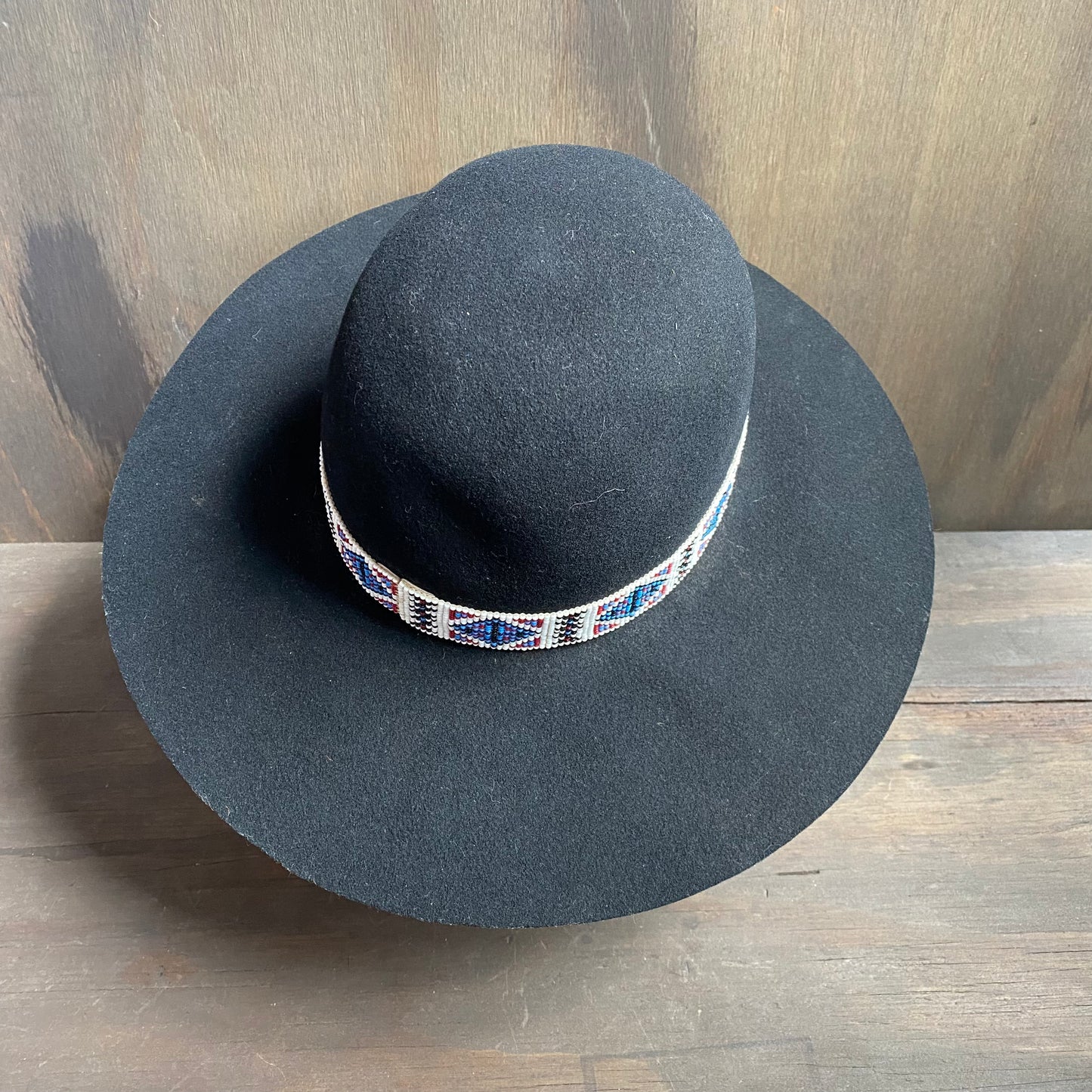 Handmade Black Felt Hat with Beaded Band