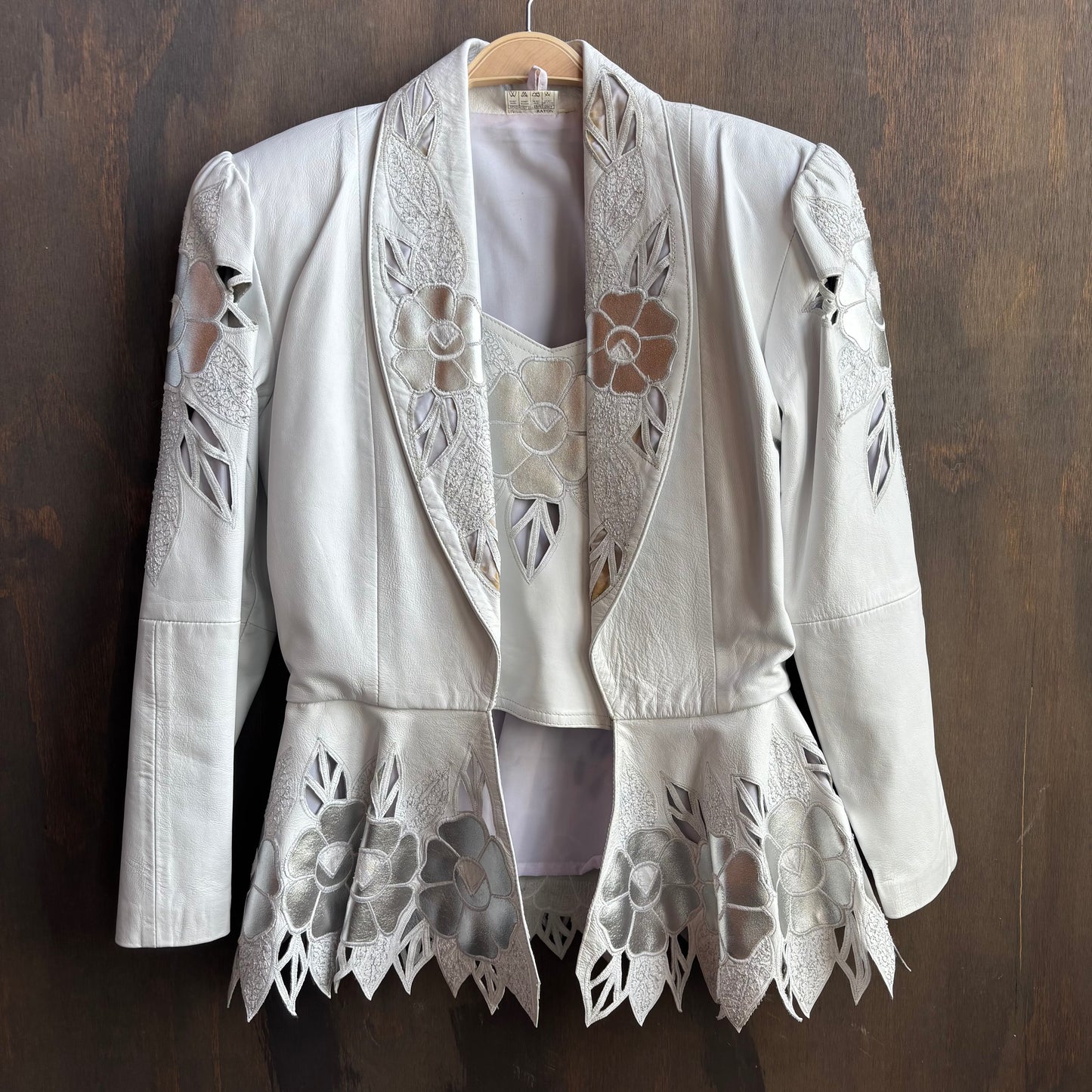 Vintage White and Silver Leather 3-Piece Set