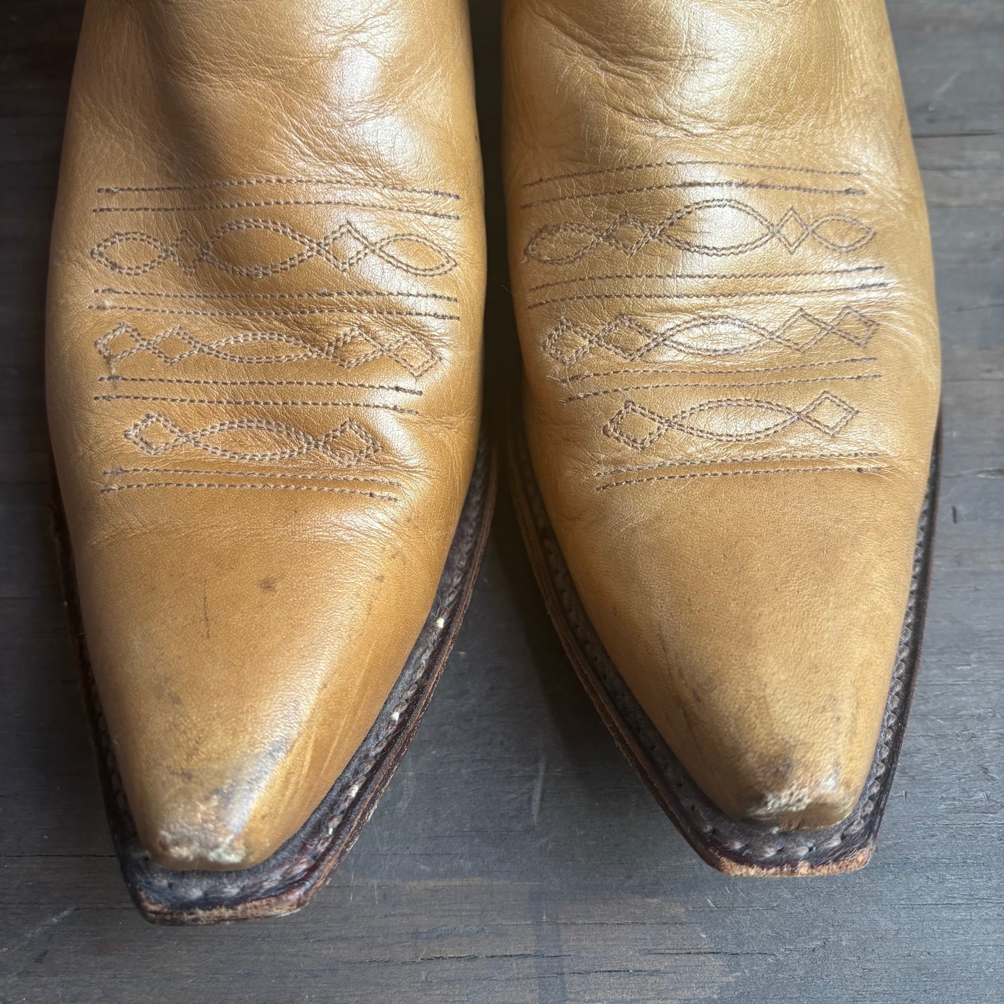 Frye Tan Leather Boots with Rhinstones