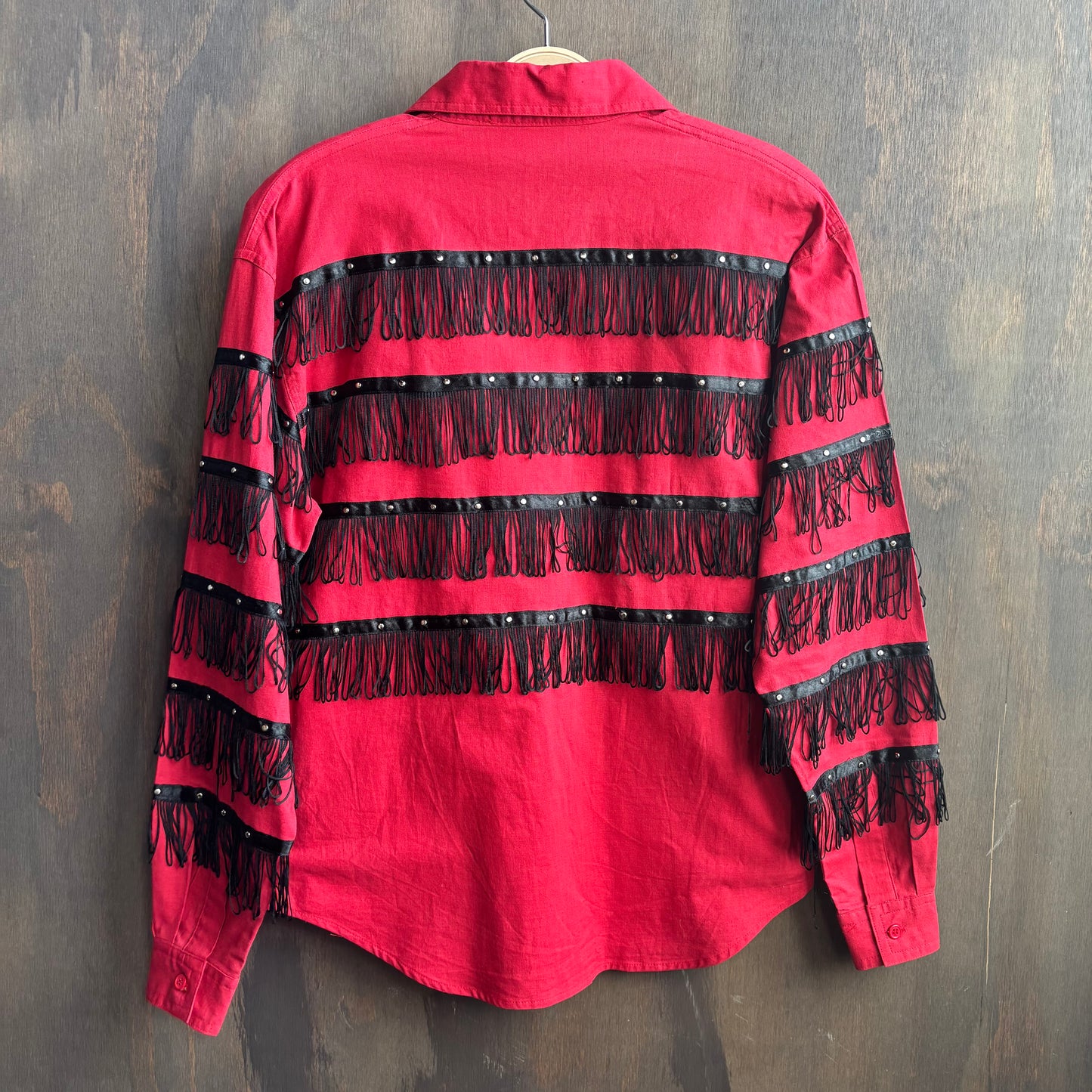 Red Button Up with Black Fringe