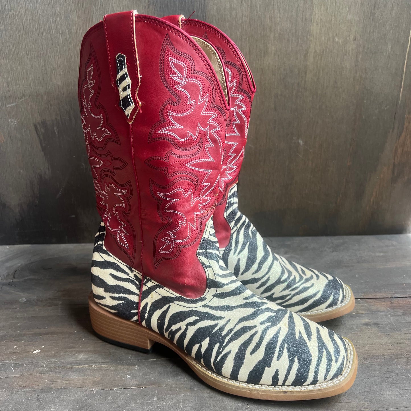 Roper Shimmery Zebra and Red Leather Boots