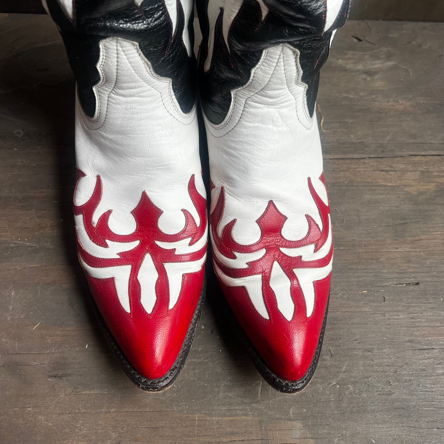 Larry Mahan Red, White, and Black Leather Boots