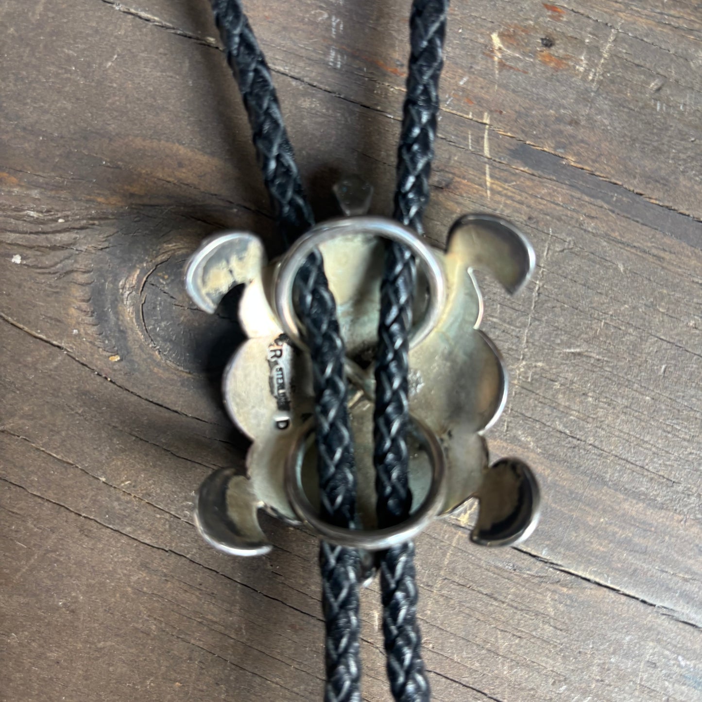 Silver Turtle Bolo on Black Leather Tie