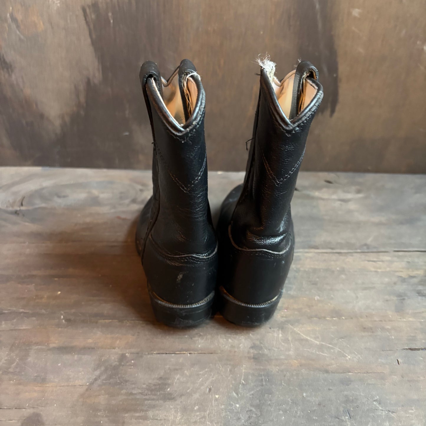 Old West Black Leather Roper Boots