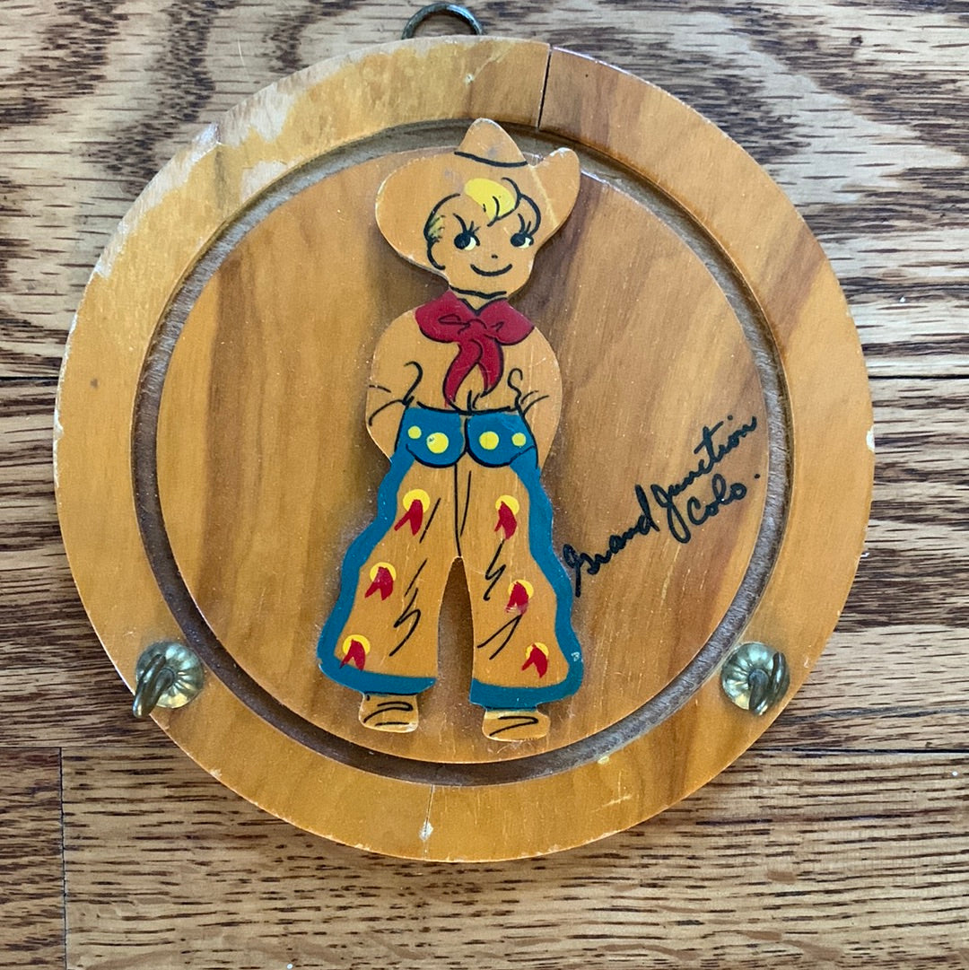 Vintage Grand Junction CO cowboy wall art with hooks