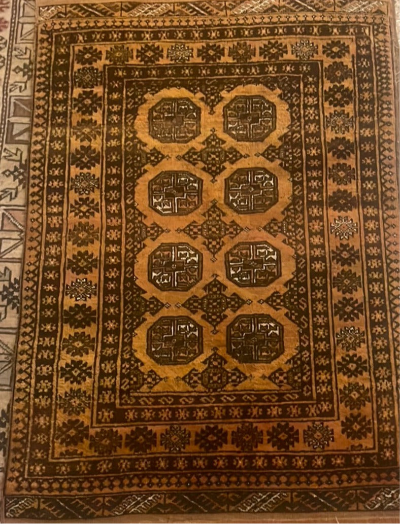 Hand Knotted Brown and Gold Wool Rug
