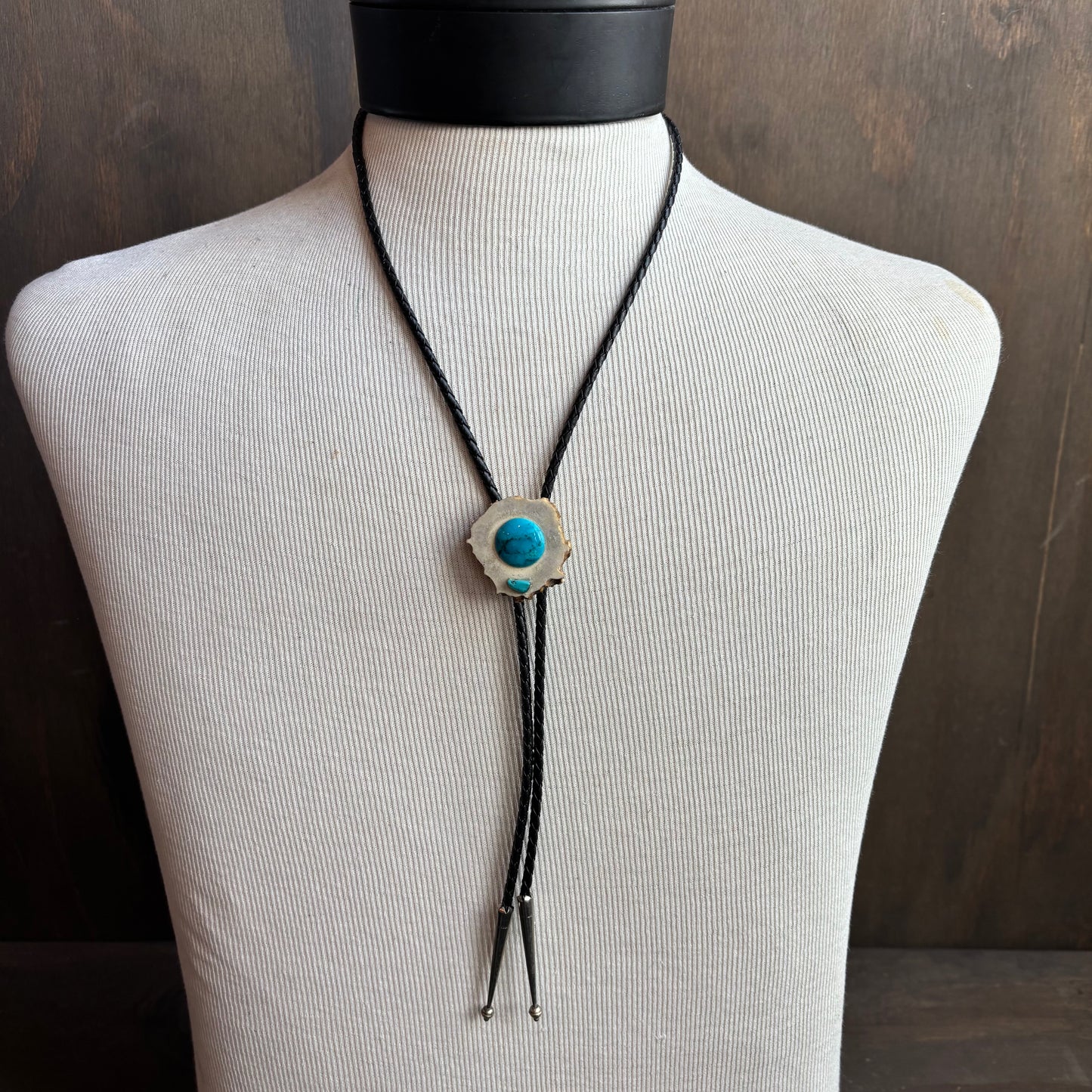 Wood and Stone Bolo on Black Tie