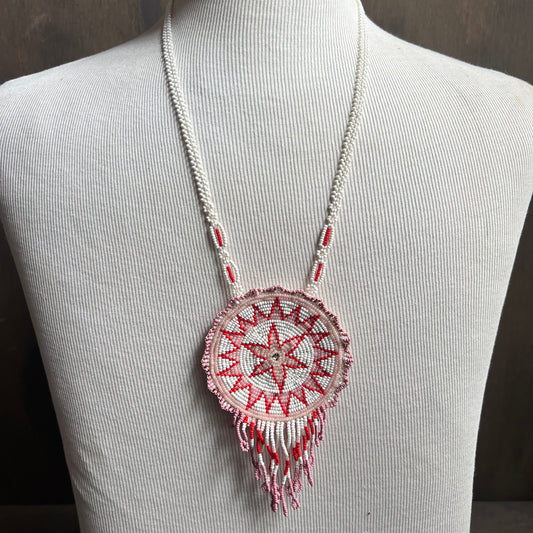 Vintage Seed Bead Pink Flower Necklace