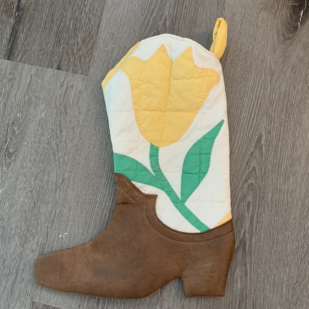 Vintage tulip quilt Cowboy Boot Christmas stocking