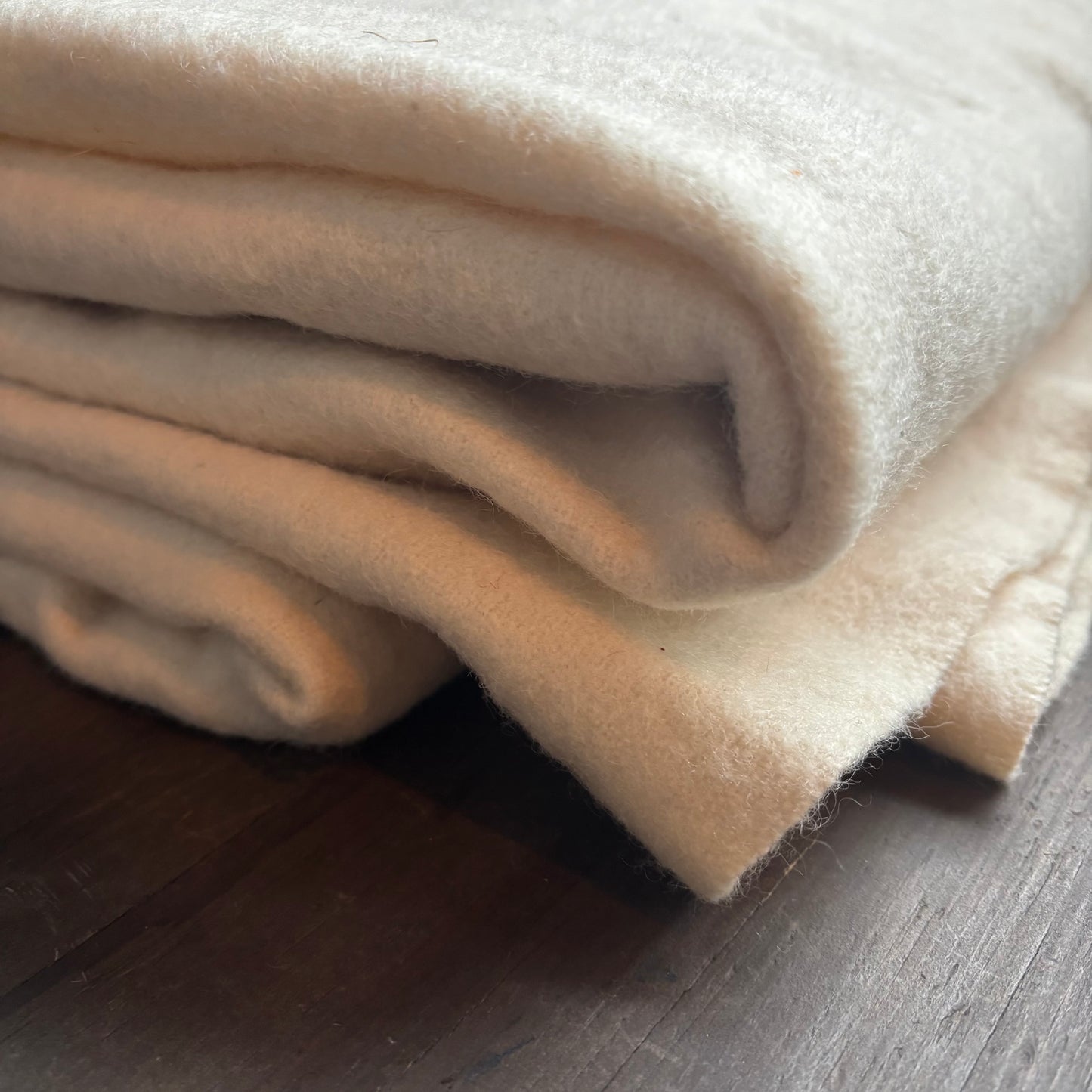 Cream Wool Blanket with Light Blue Stripe