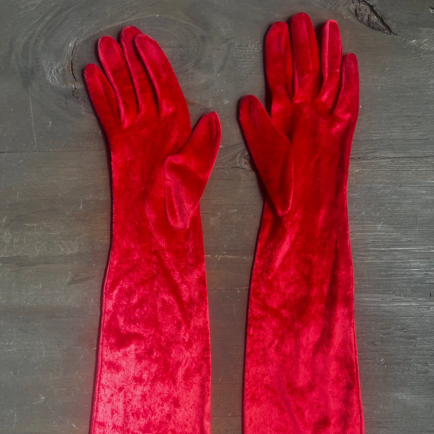 Long Red Velvet Gloves