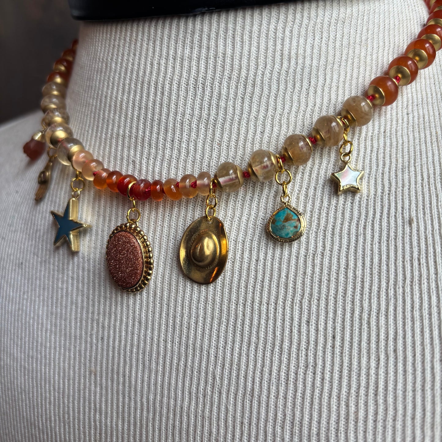 Ostrich Moon Druzy Stone Charm Necklace