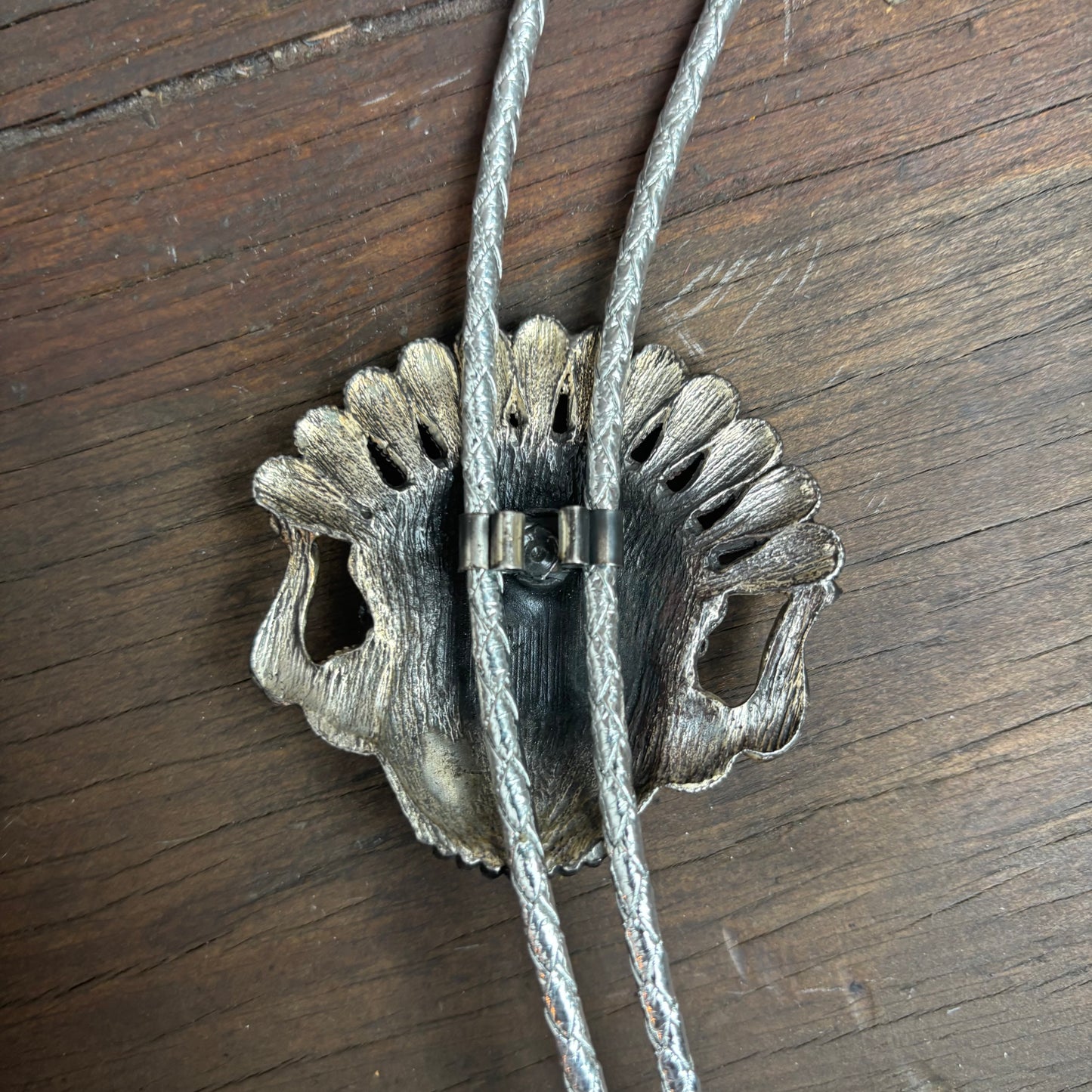 Indigenous Chief Turquoise Bolo on Silver Tie