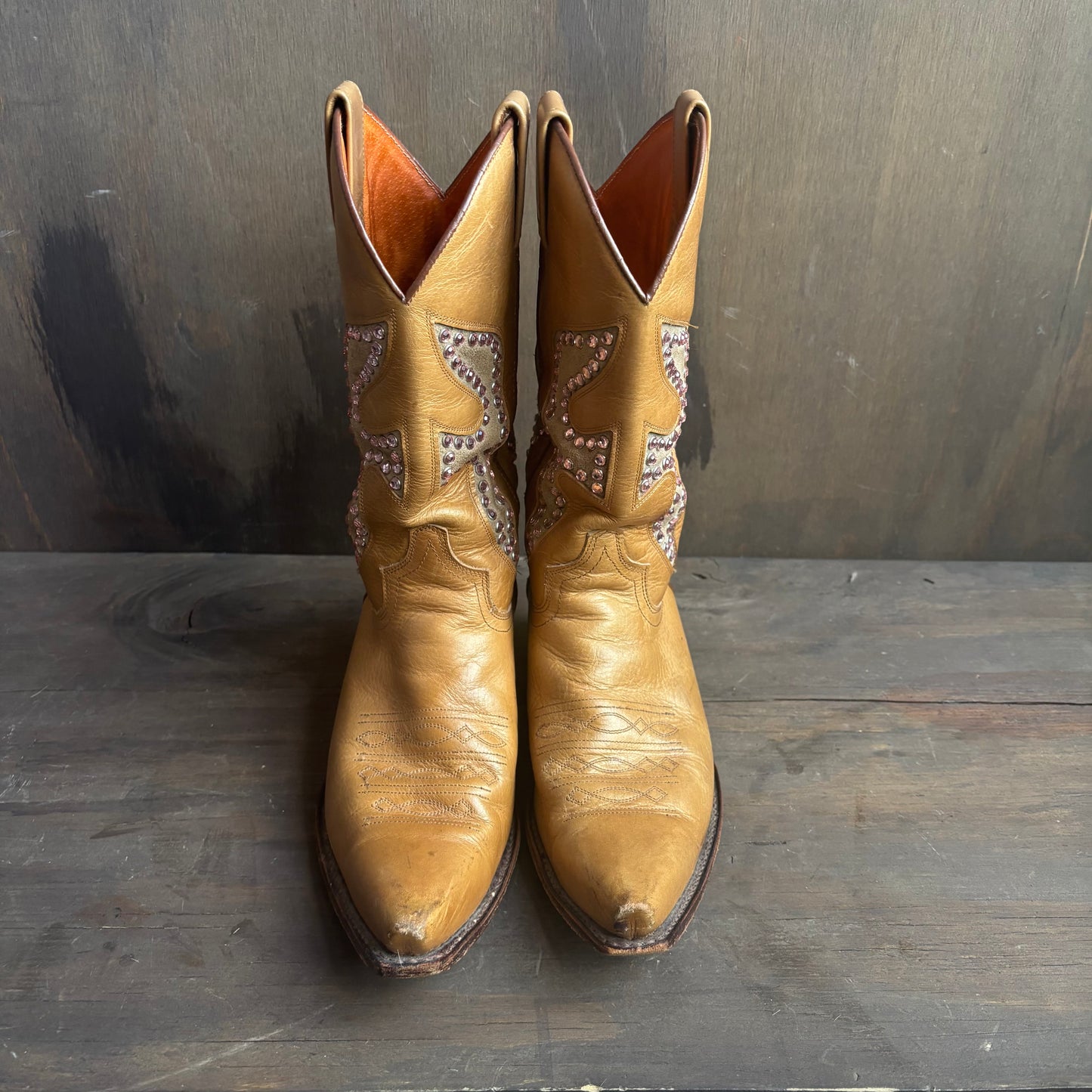Frye Tan Leather Boots with Rhinstones