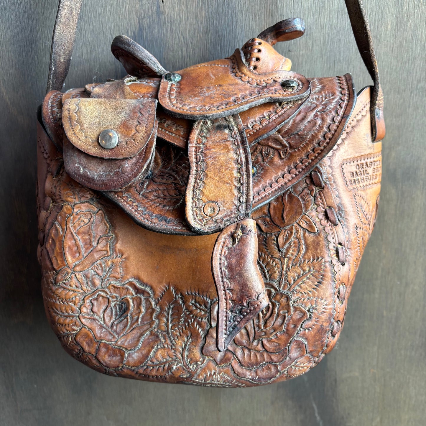 Vintage Tooled Leather Saddle Bag
