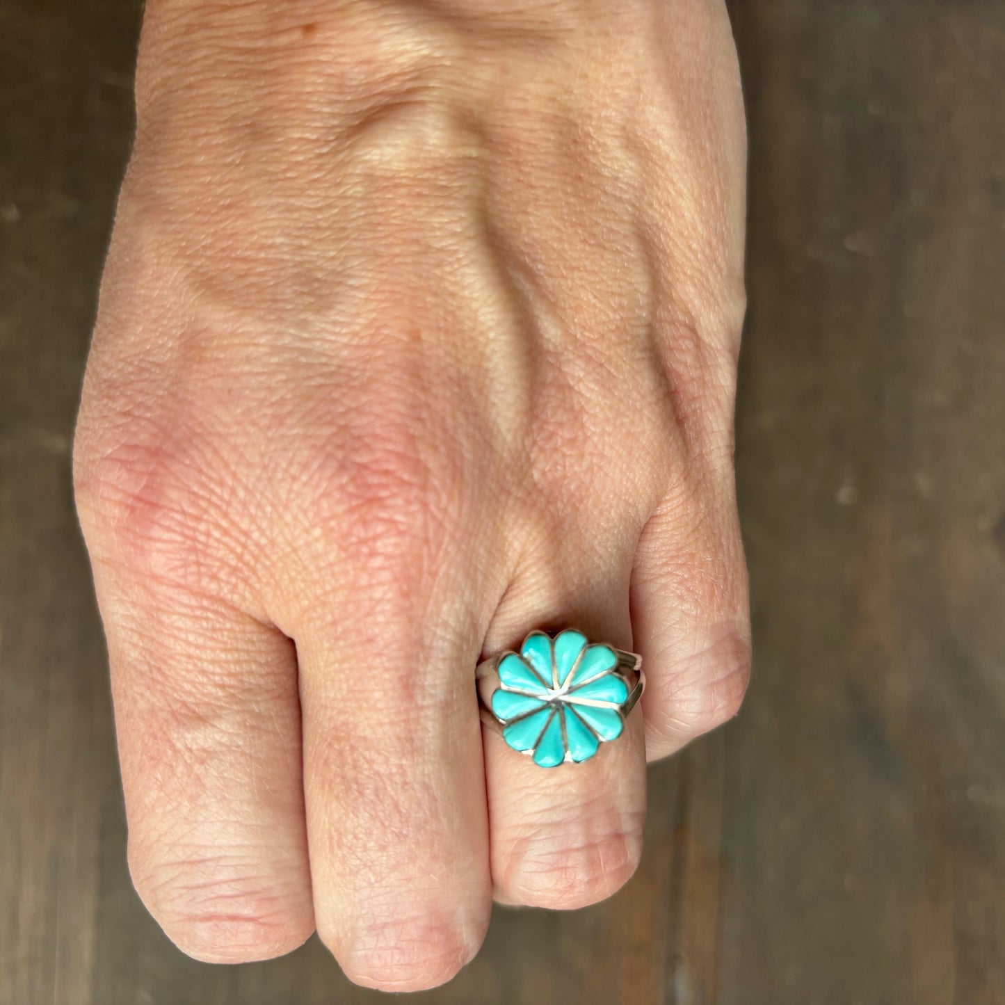 Silver Turquoise Flower Ring