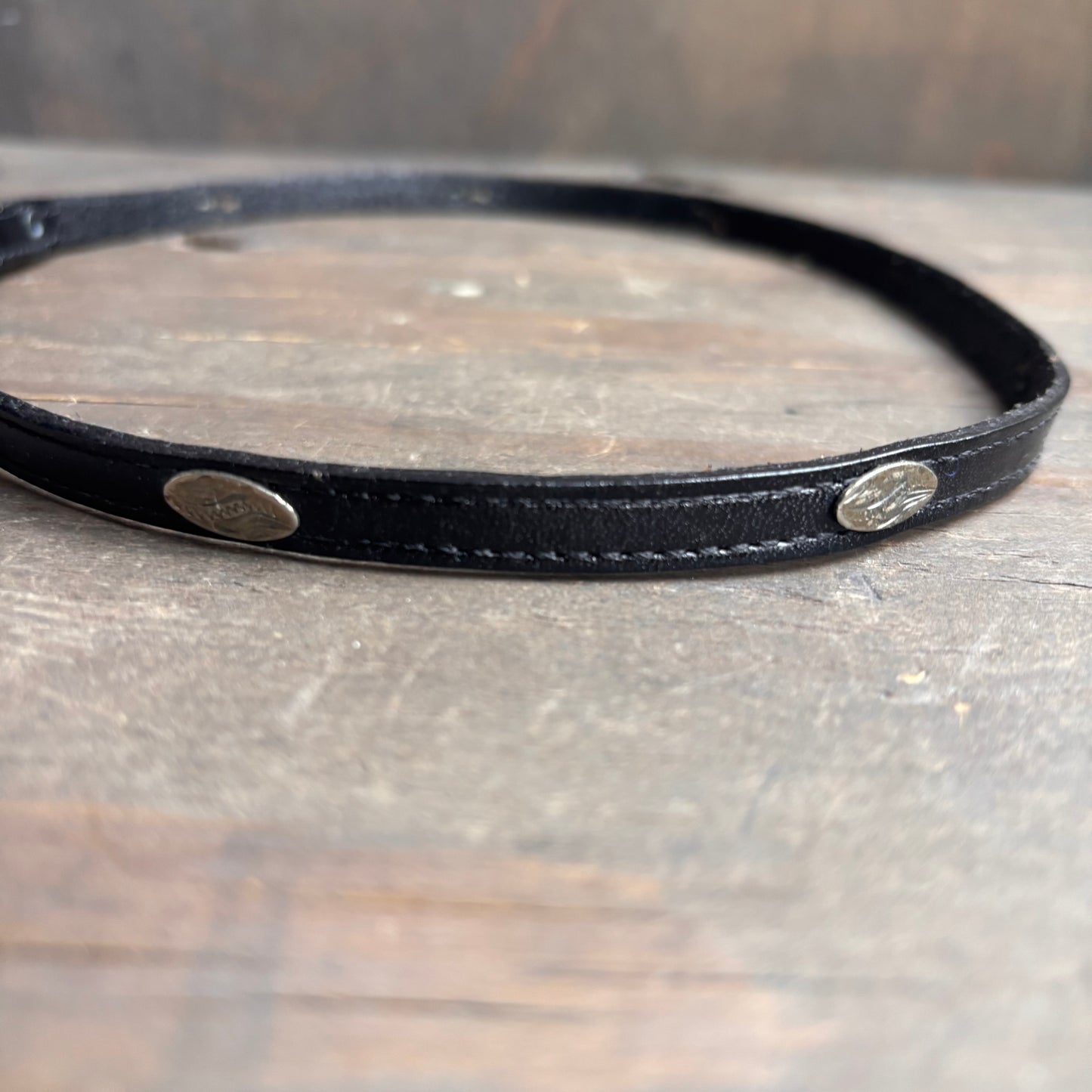 Black Leather Hat Band with Conchos