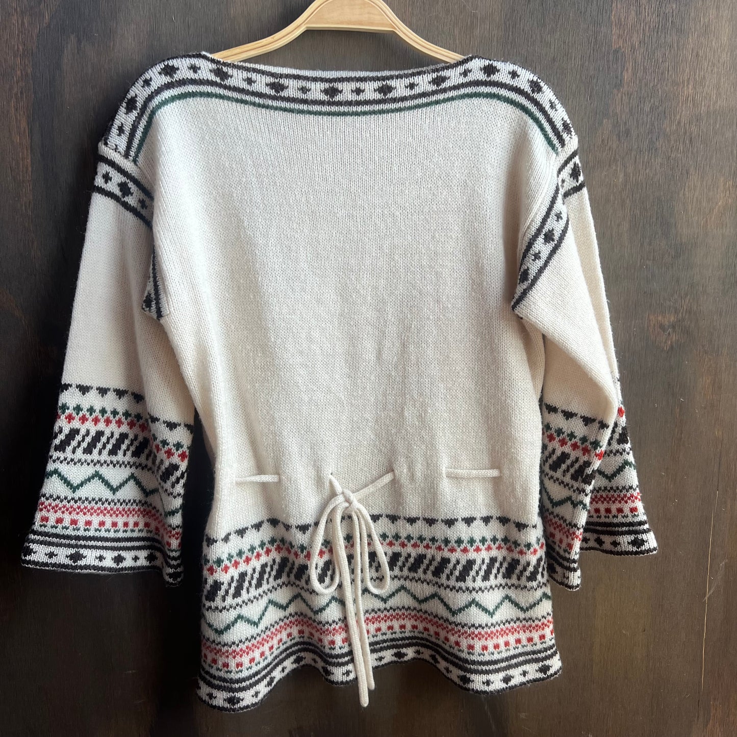 White Wool Sweater with Western Designs