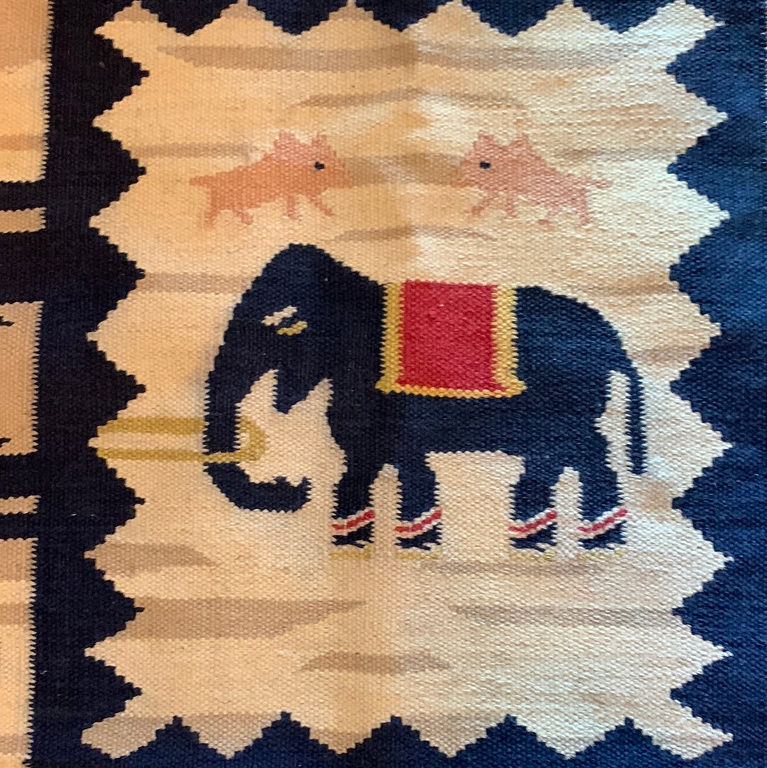Blue & cream Kilim animal pattern rug