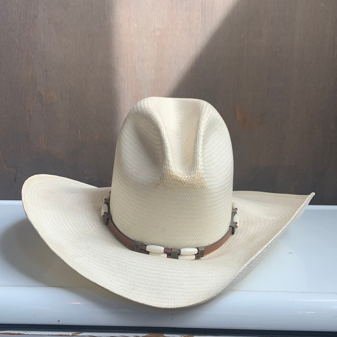 Resistol light straw kat with brown leather beaded band