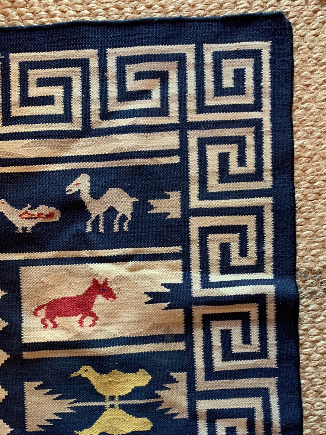 Blue & cream Kilim animal pattern rug
