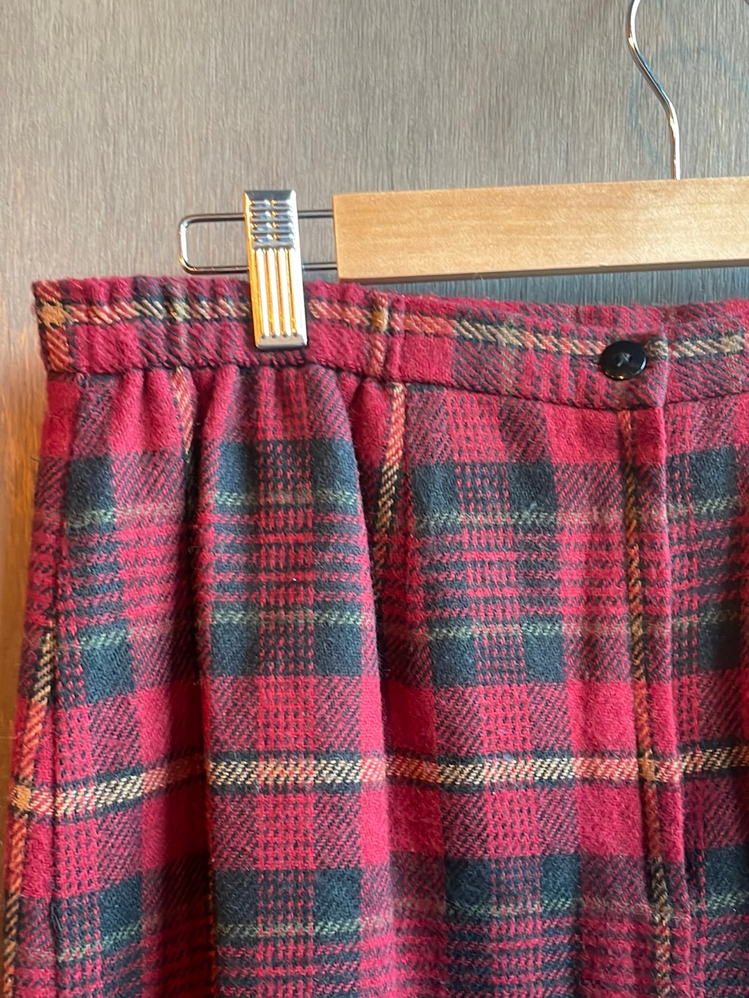 Vintage Red Plaid Wool Blend Skirt