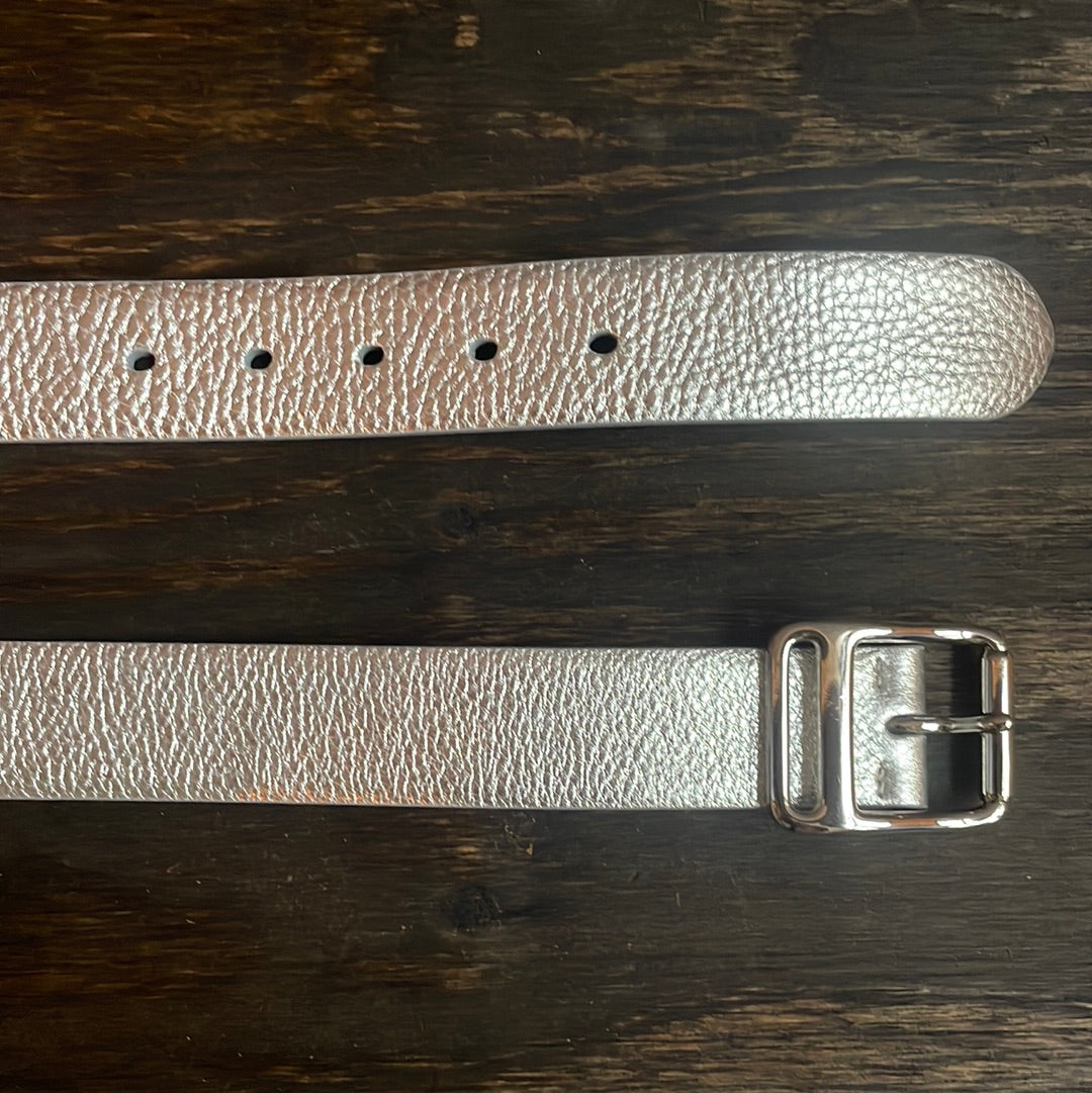 Ralph Lauren Metallic Silver Leather Belt