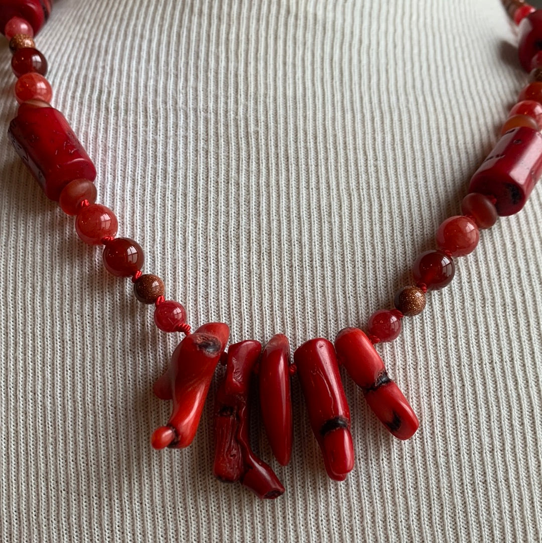 Ostrich Moon Red Coral Necklace