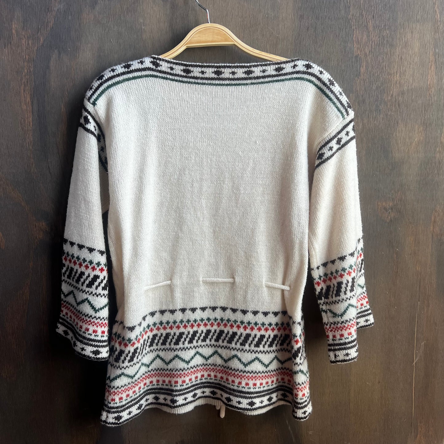 White Wool Sweater with Western Designs