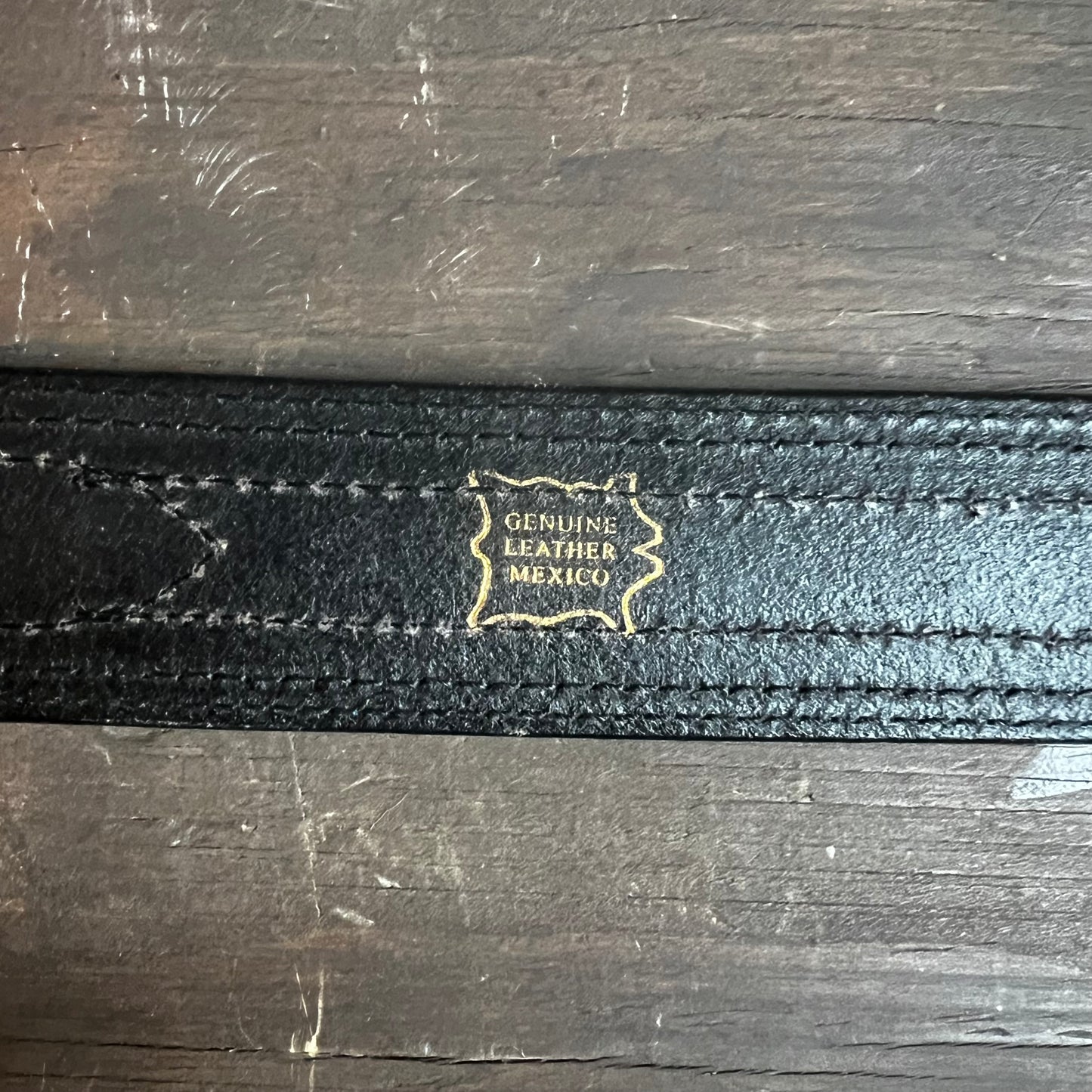 Black Leather Belt with Embroidered Inlay