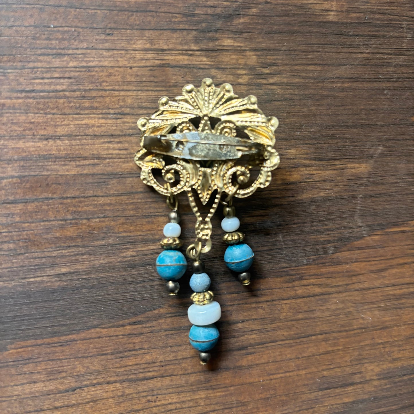 Metal Pin with Blue Beads