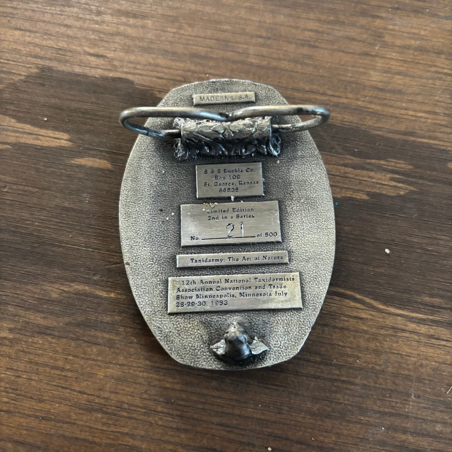 1983 Pewter National Taxidermy Association Belt Buckle