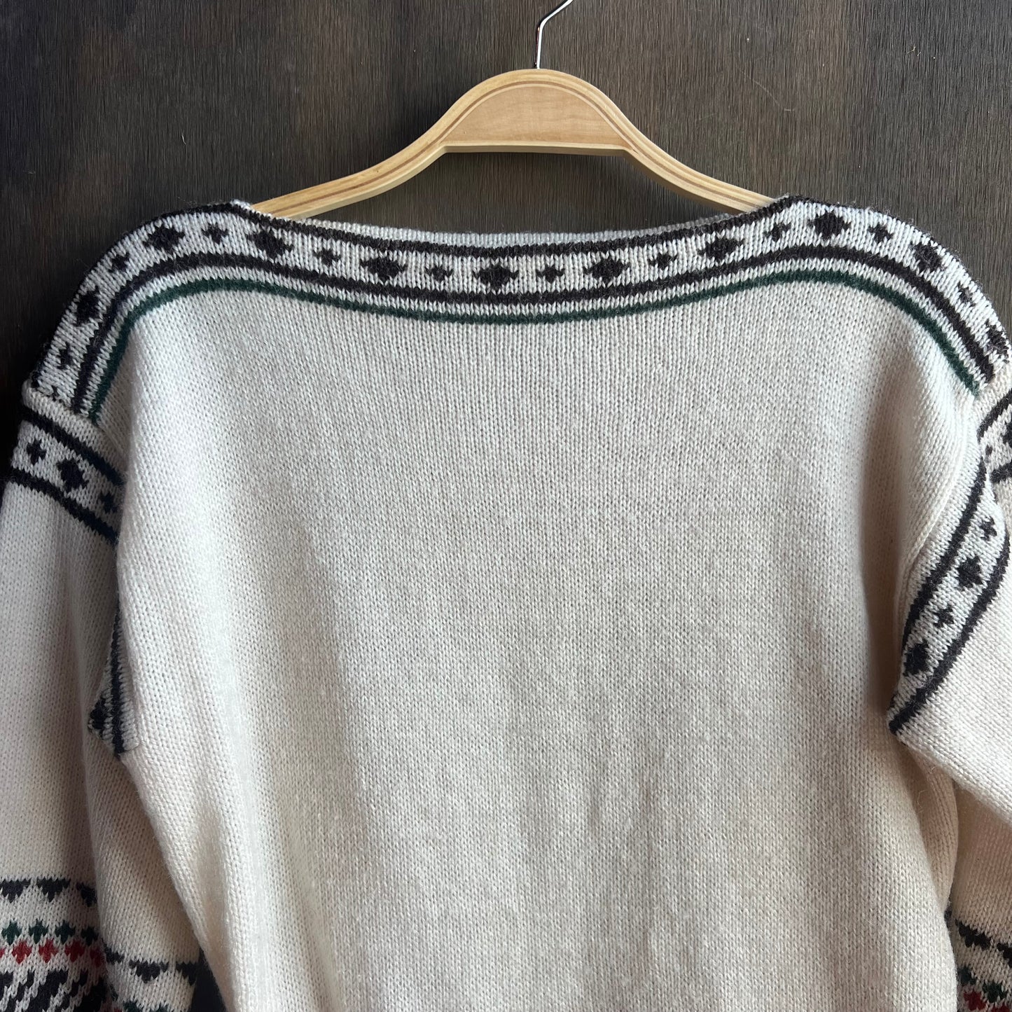 White Wool Sweater with Western Designs