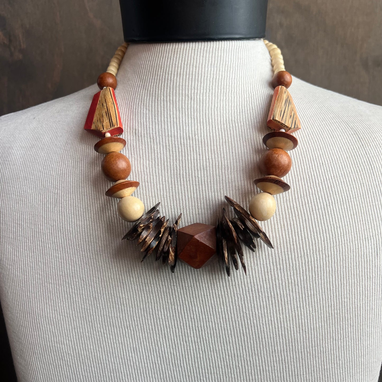 Wood Bead Statement Necklace