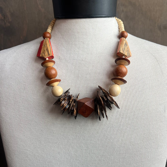 Wood Bead Statement Necklace