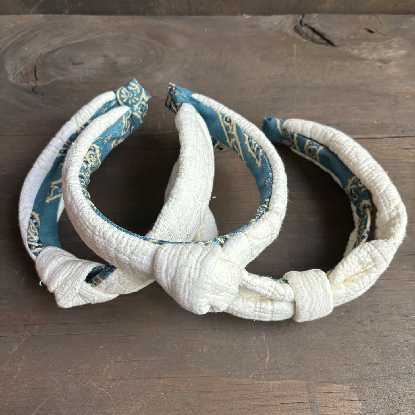 Vintage Quilt White and Blue Headband