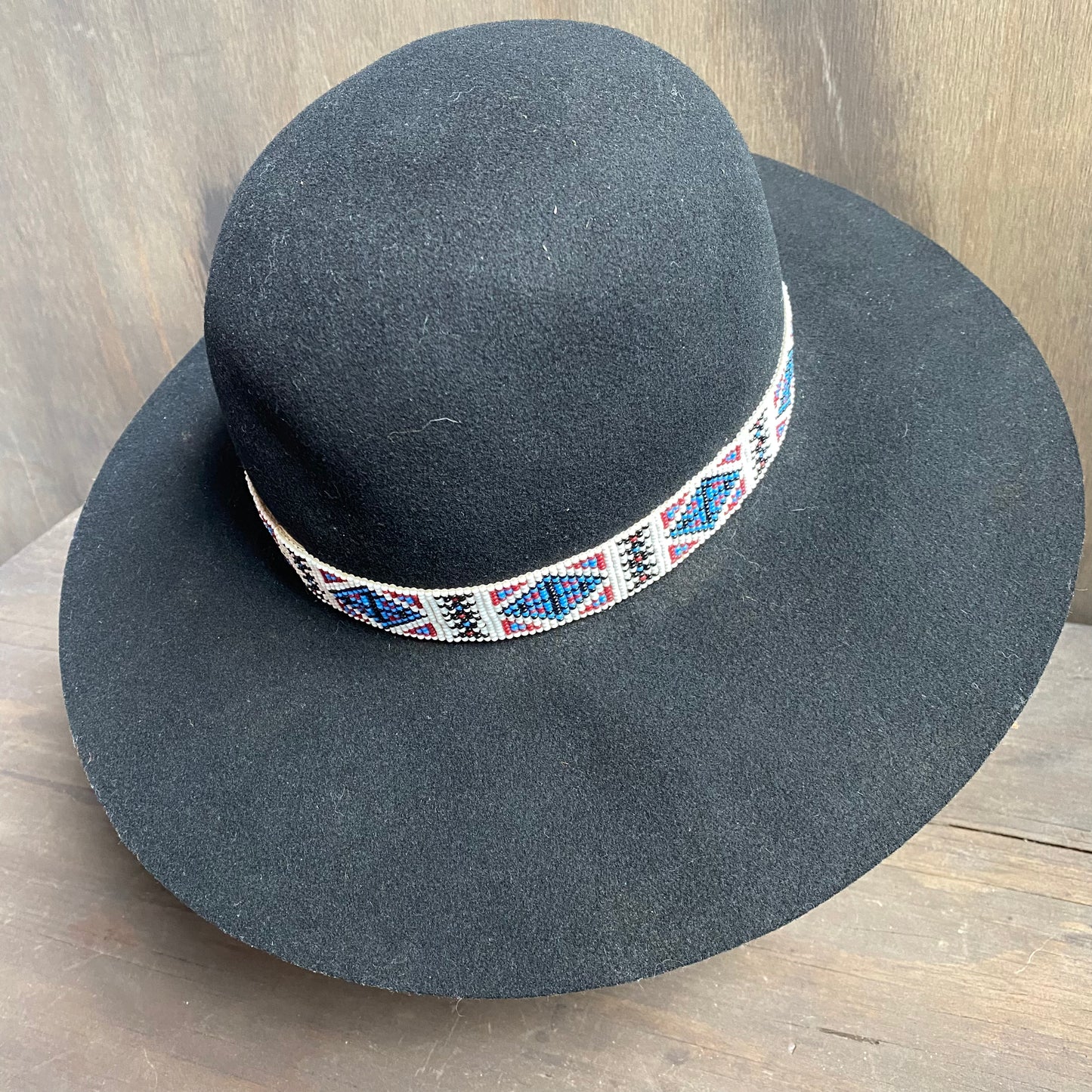 Handmade Black Felt Hat with Beaded Band