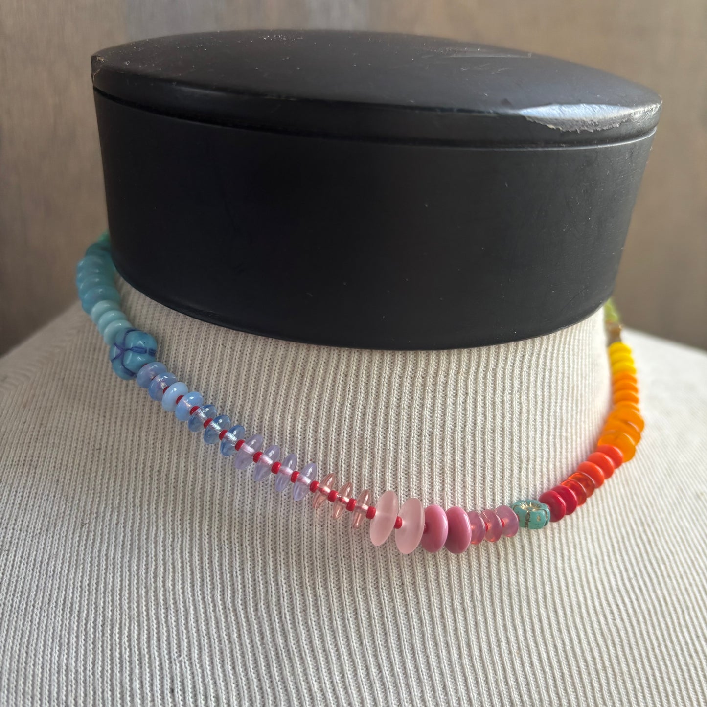 Ostrich Moon Rainbow Bead Necklace