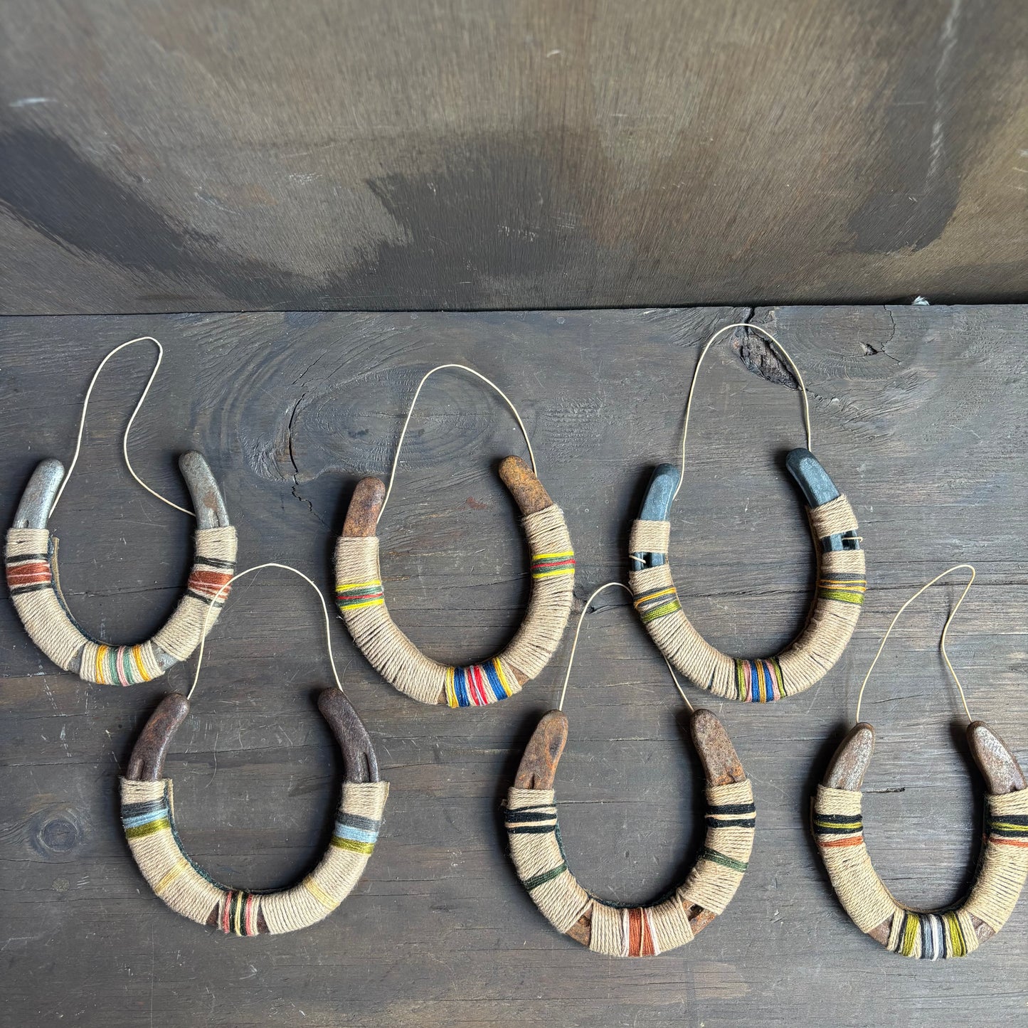 Beige Thread Wrapped Hanging Horseshoe
