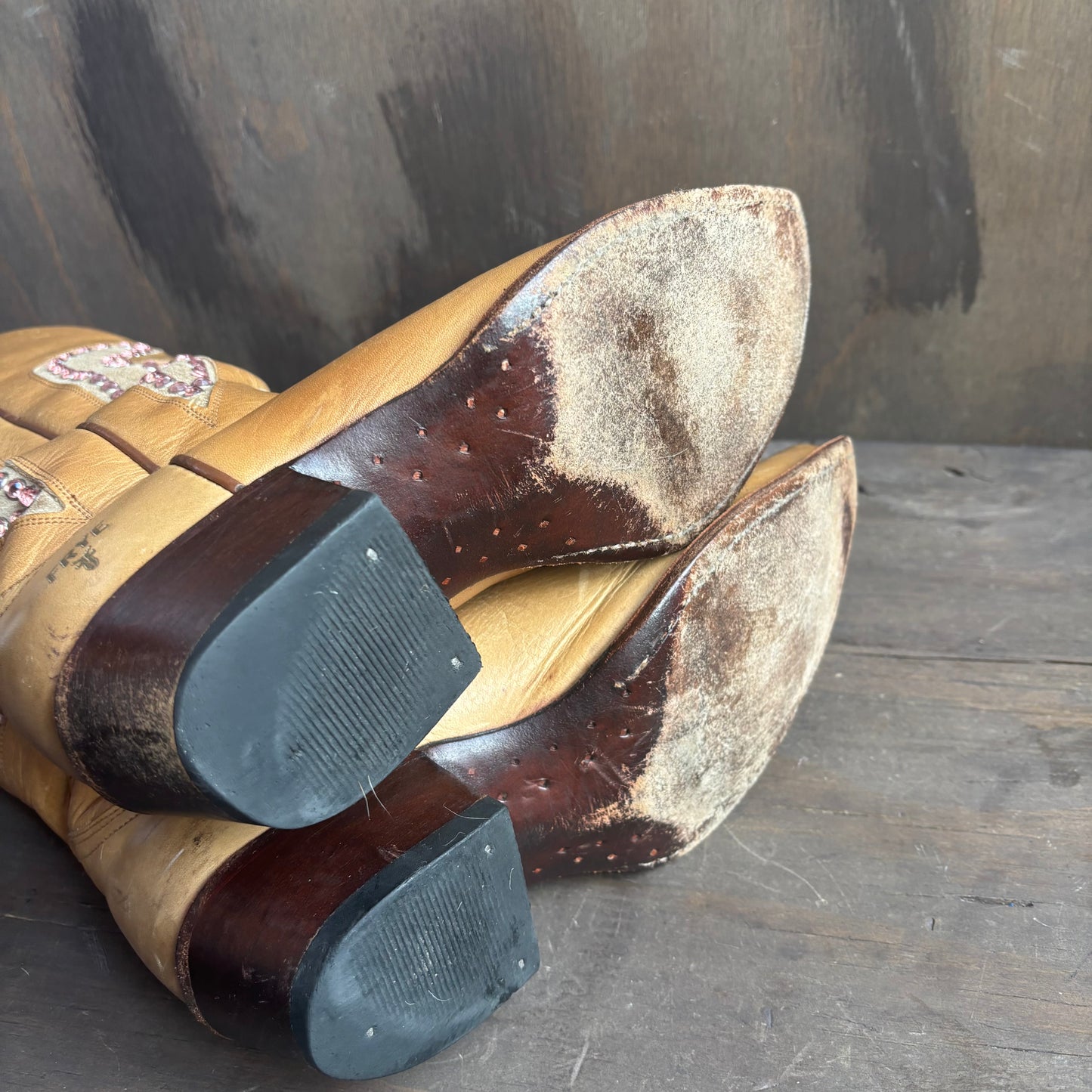 Frye Tan Leather Boots with Rhinstones