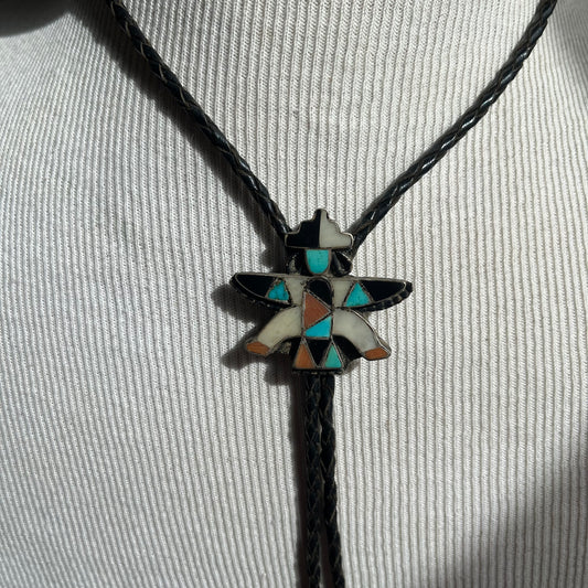 Zuni Knifewing Bolo on Black Tie