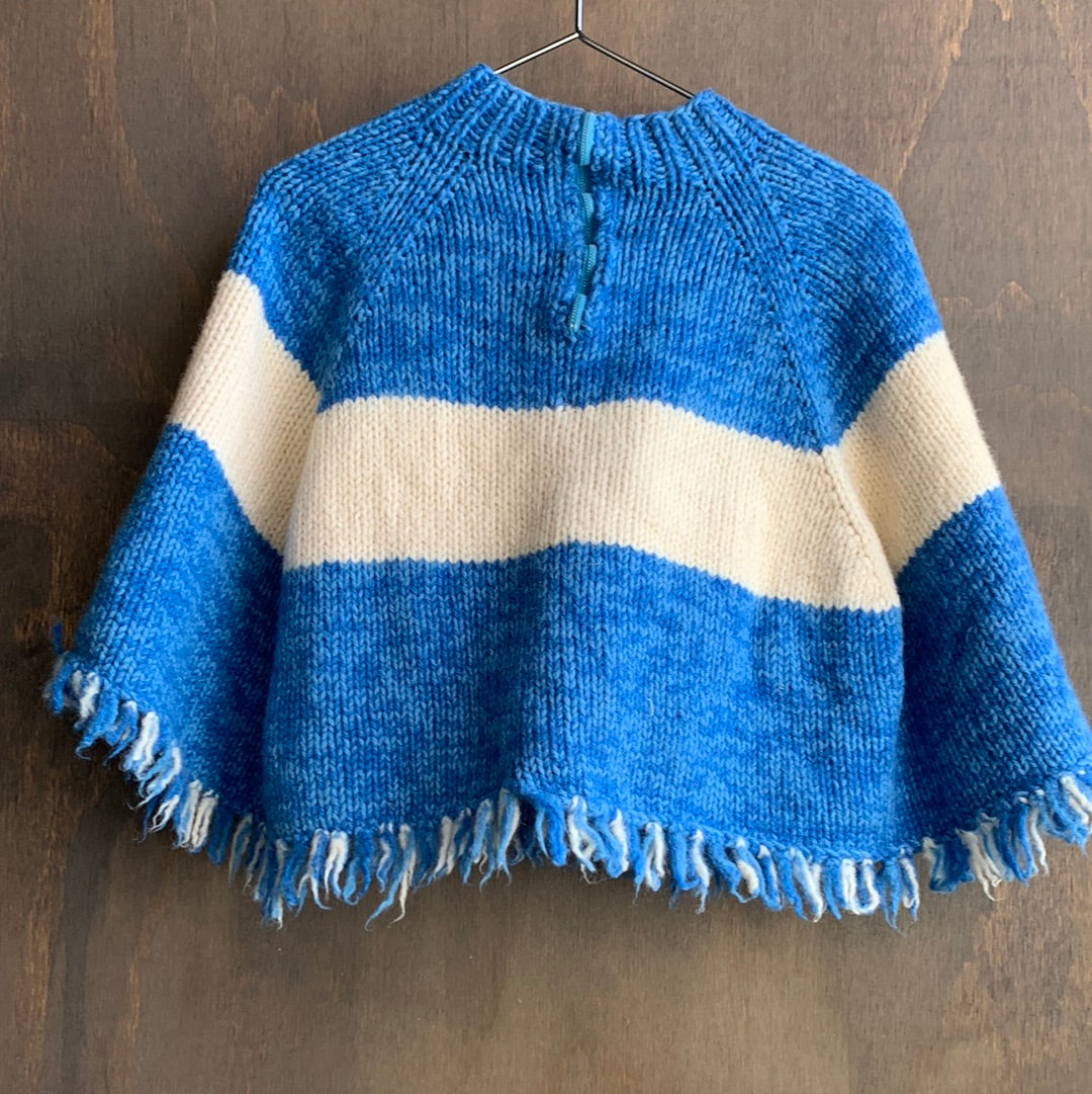 Kids blue & white knit poncho