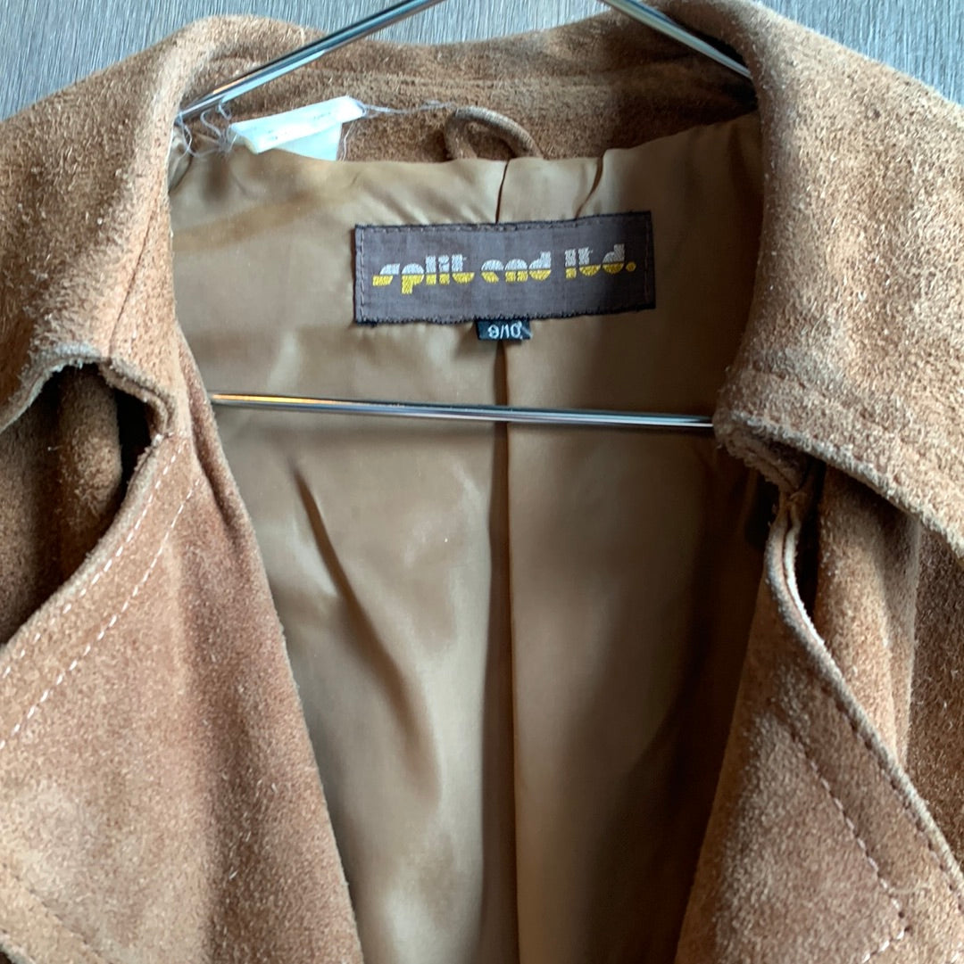 Brown suede belted trench coat