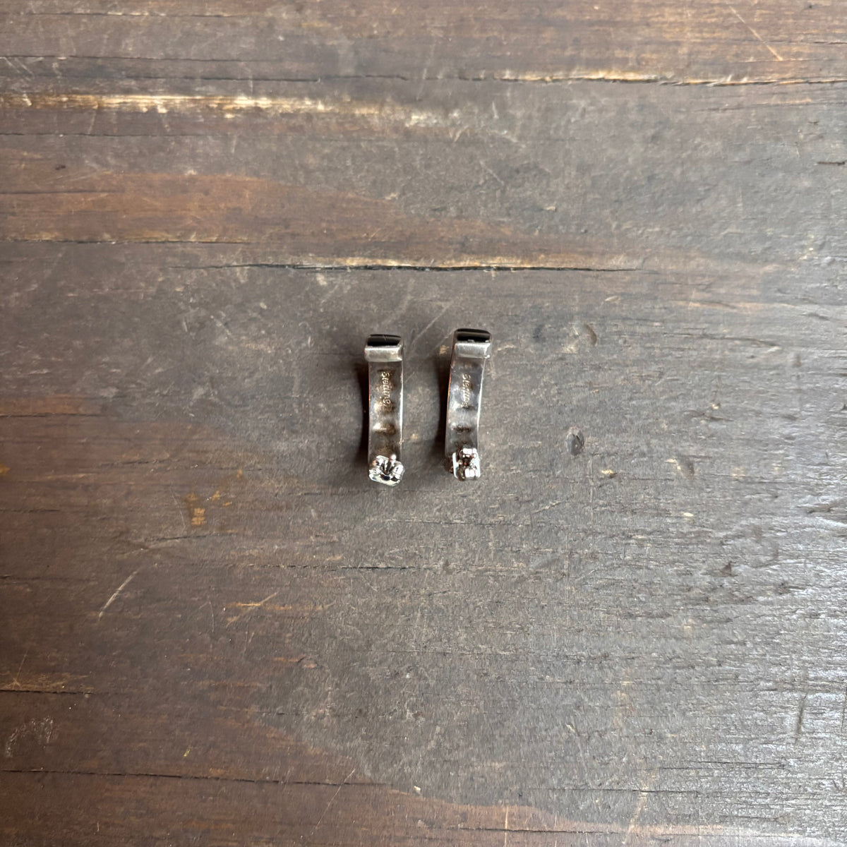 Vintage Sterling Silver Onyx Hoop Earrings