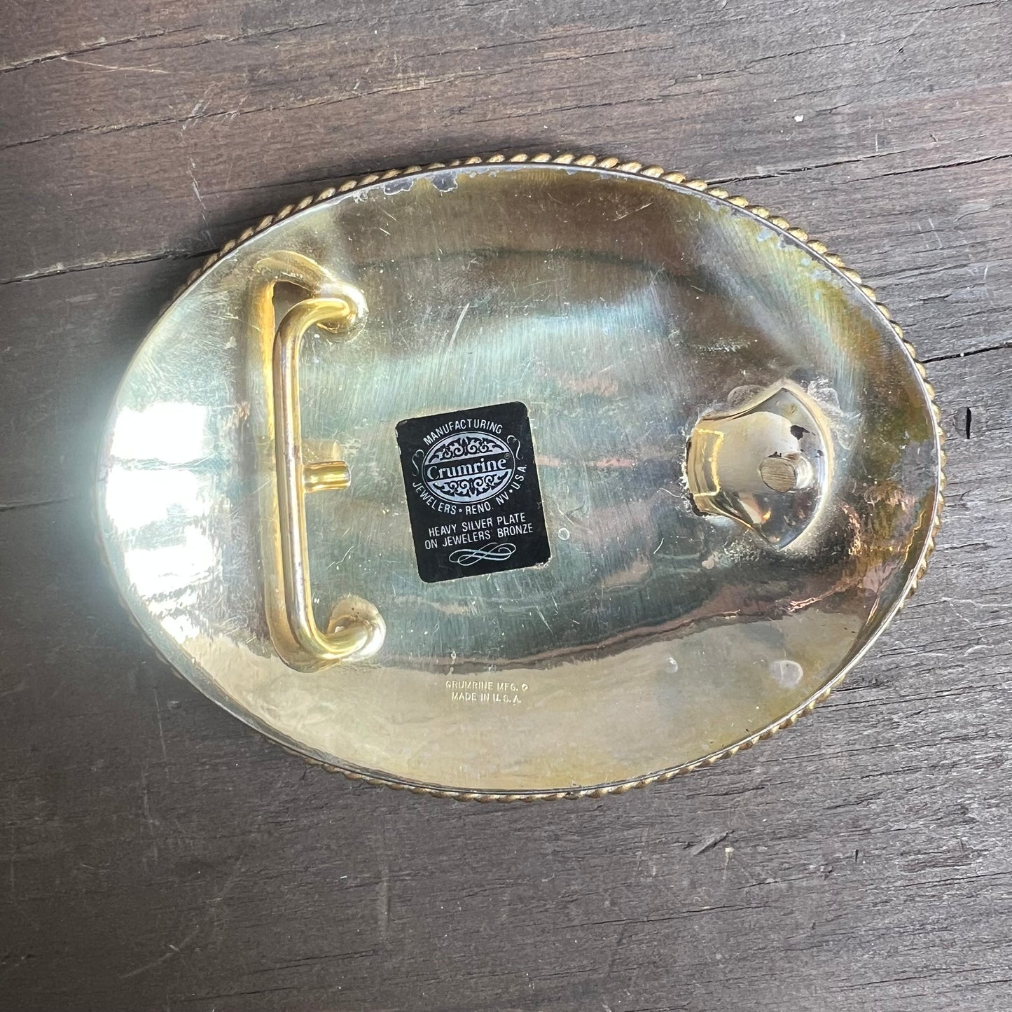 Large Silver Belt Buckle with Bronze Trim