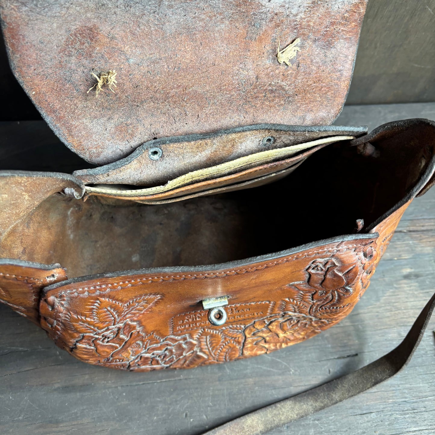 Vintage Tooled Leather Saddle Bag