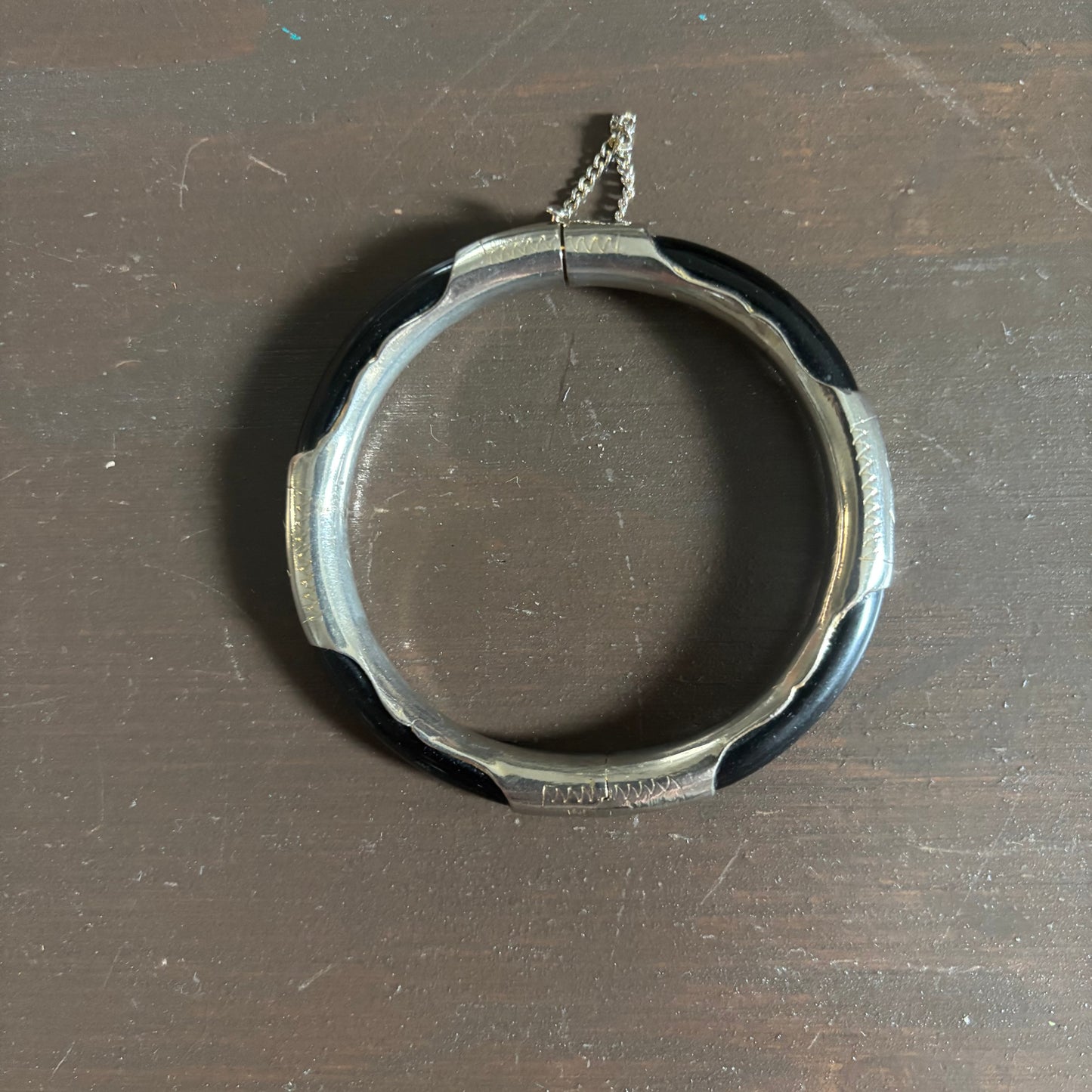Silver and Onyx Bangle Bracelet