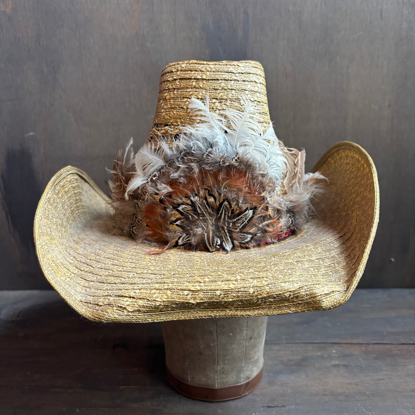 Straw Hat with Feather Band