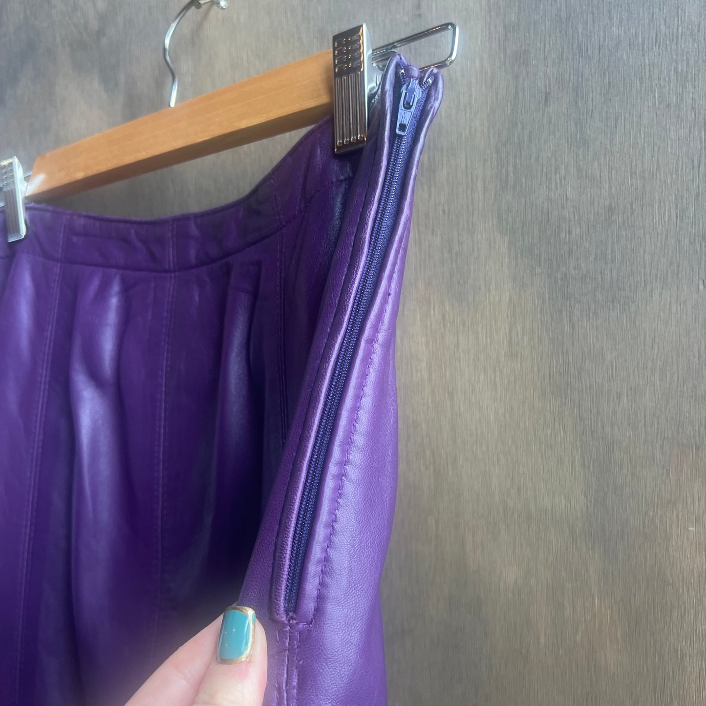 Bettina Purple Leather Pleated Skirt